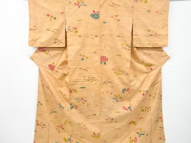 アンティーク　花筏模様手織り節紬着物